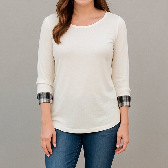 Red Haute Flannel Layered White Sweater Style Top - Picture 1 of 6